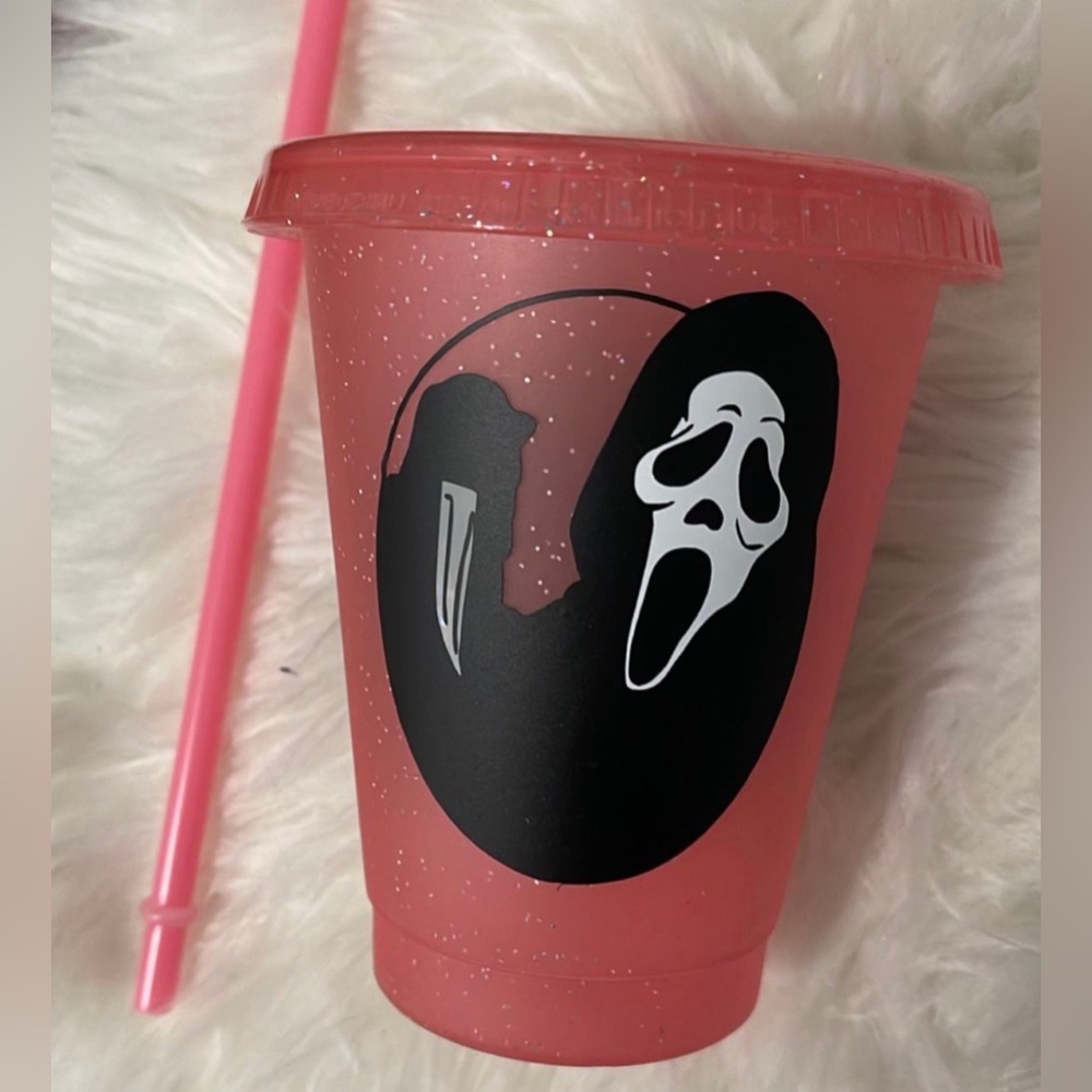 16oz pink ghost face tumbler cup